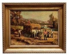 COUNTRY SCENE -Italian School Landescape Rural- Italian Oil on canvas Painting
