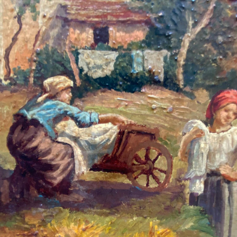 COUNTRY SCENE -Neapolitan School -  Italian Oil on canvas Painting. For Sale 3