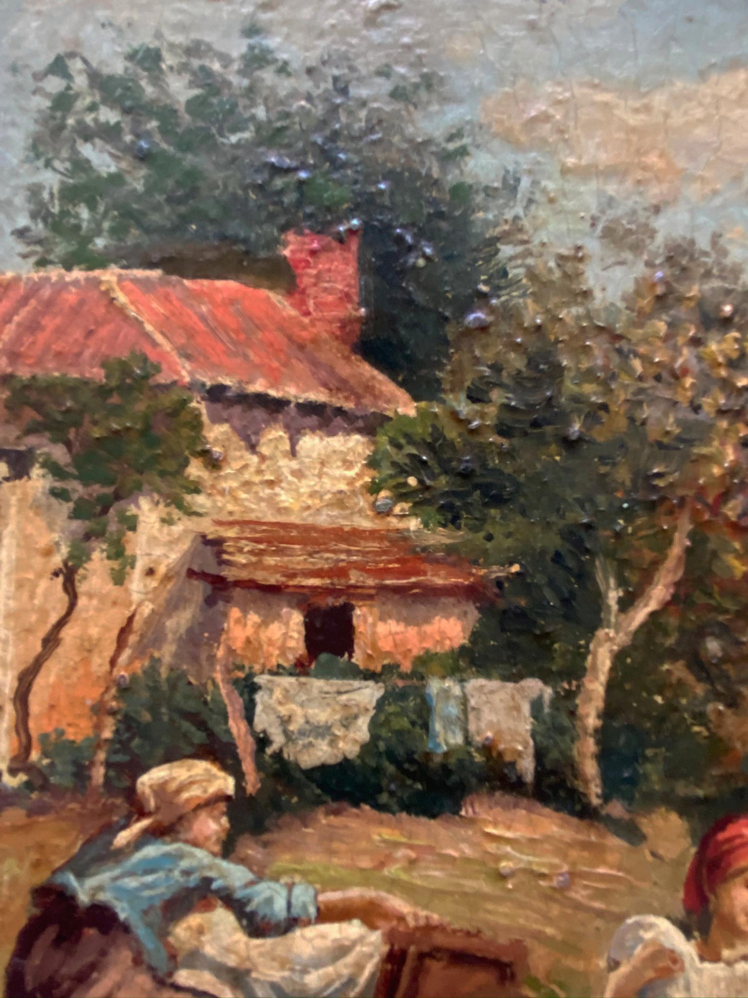 COUNTRY SCENE -Neapolitan School -  Italian Oil on canvas Painting. For Sale 1