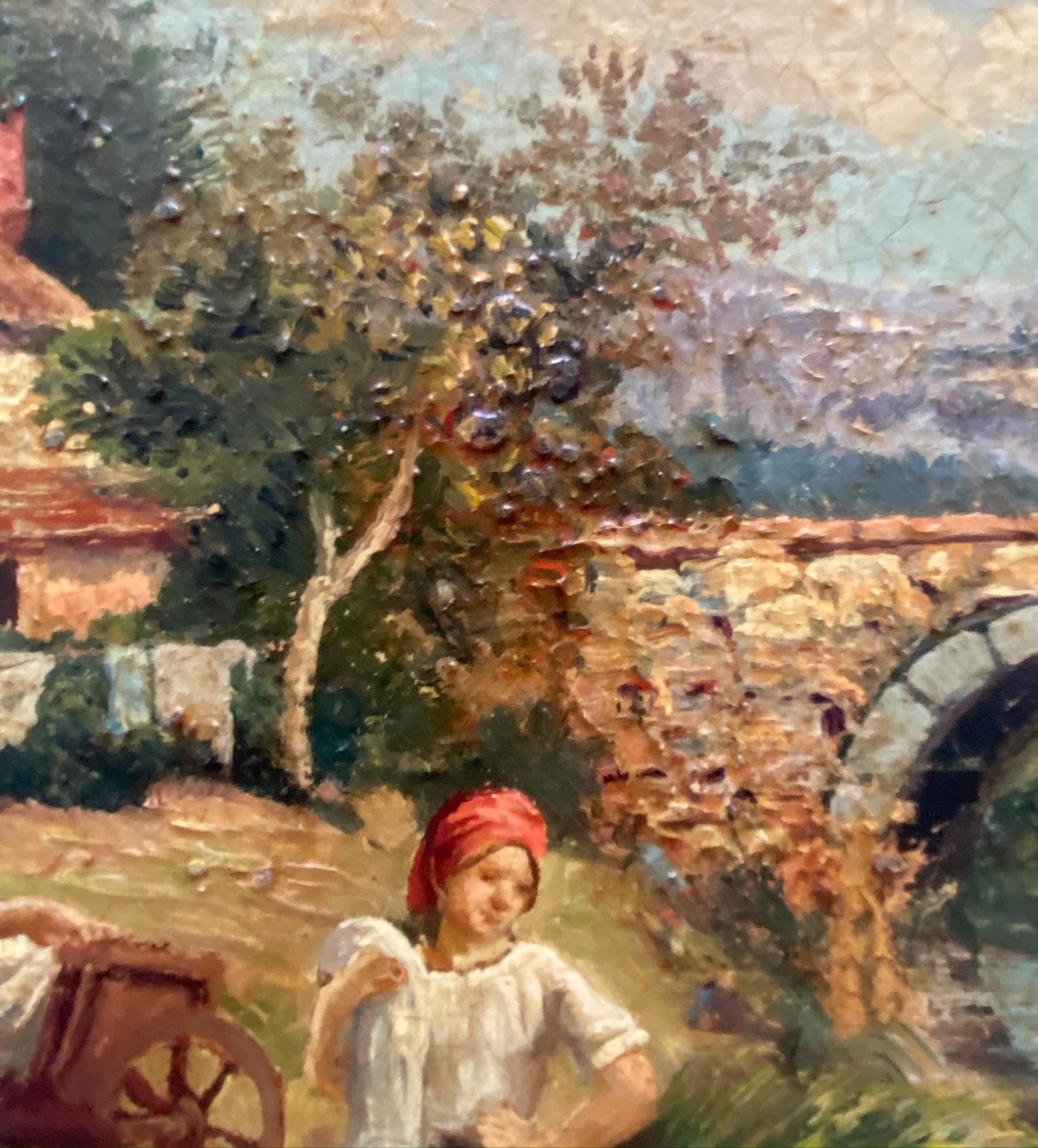 COUNTRY SCENE -Neapolitan School -  Italian Oil on canvas Painting. For Sale 2