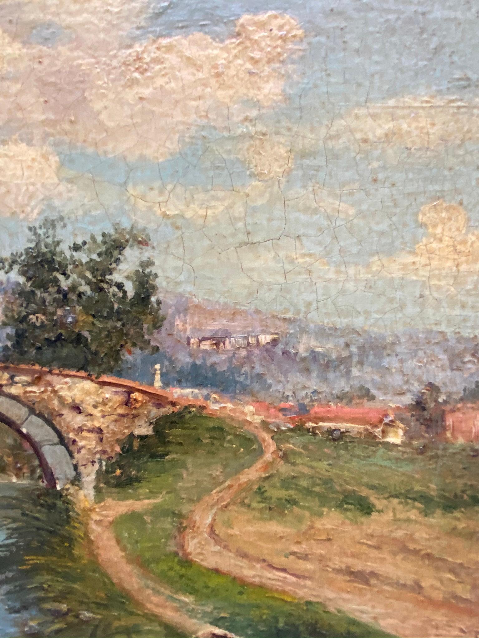 ESCENA RURAL -Escuela Napolitana -  Pintura italiana al óleo sobre lienzo. en venta 3