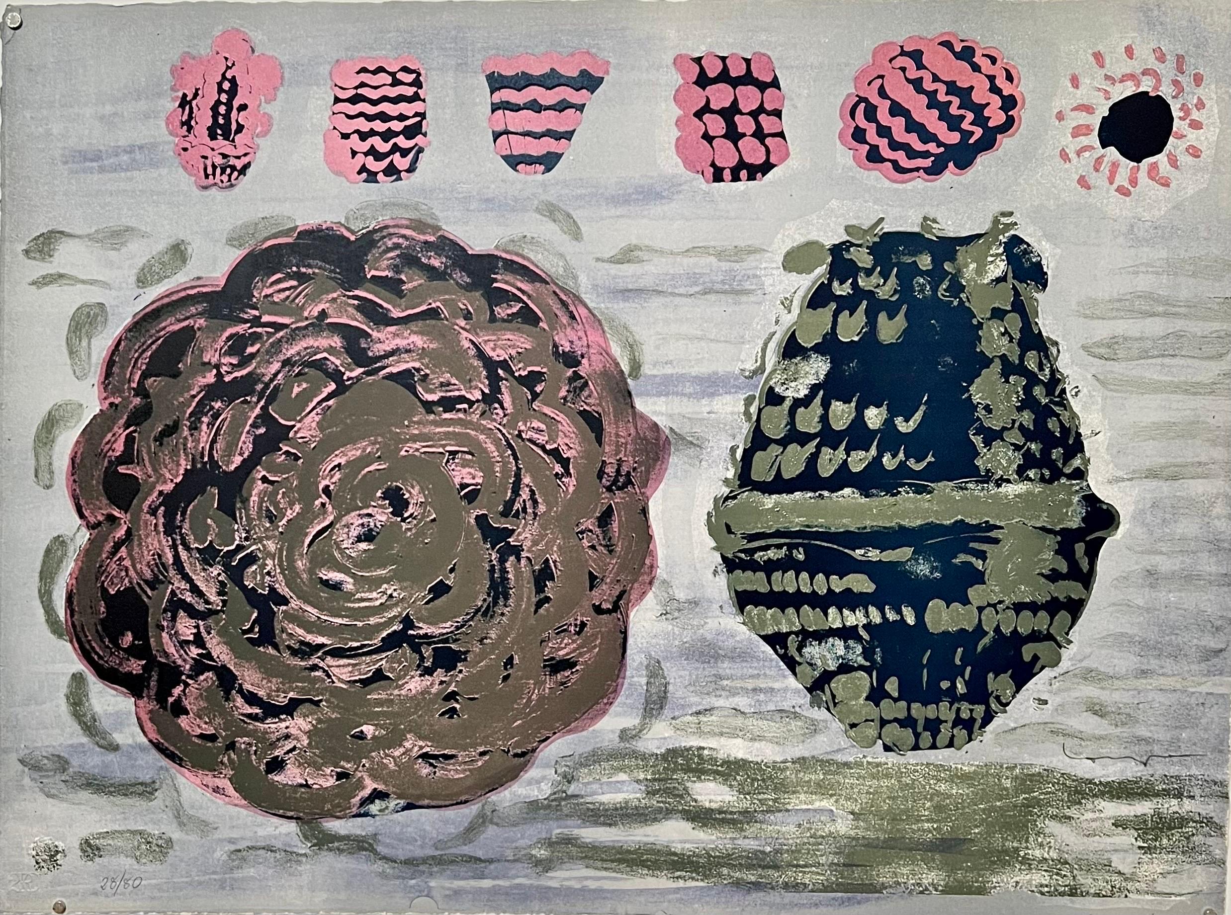 Pietro Consagra (Italian, 1920-2005). 
Hand signed in pencil and numbered limited edition color lithograph on Magnani paper. 
Embossed stamp with limited edition numbers in pencil to lower left, and having artist pencil signature to lower right. 