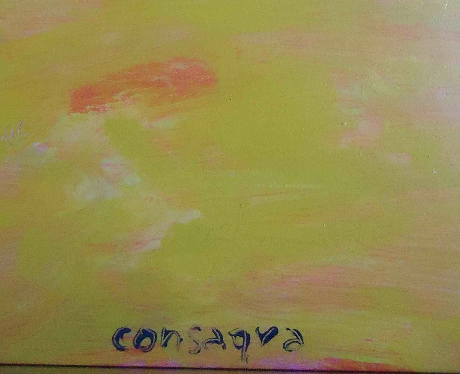 Pink and Yellow Composition - Tempera by P. Consagra - 1973 - Print by Pietro Consagra
