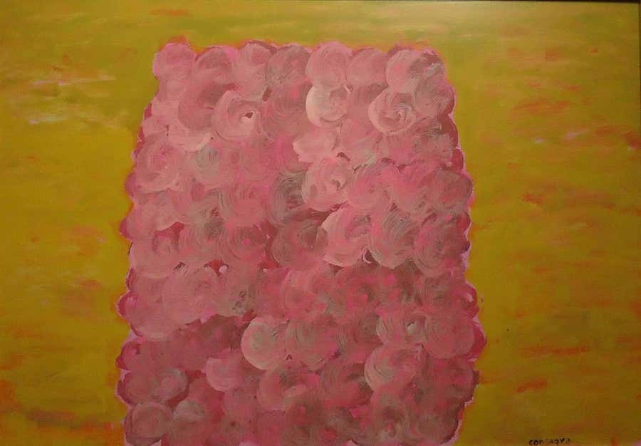 Pink and Yellow Composition - Tempera by P. Consagra - 1973