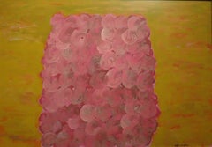 Pink and Yellow Composition - Original Tempera by P. Consagra - 1973