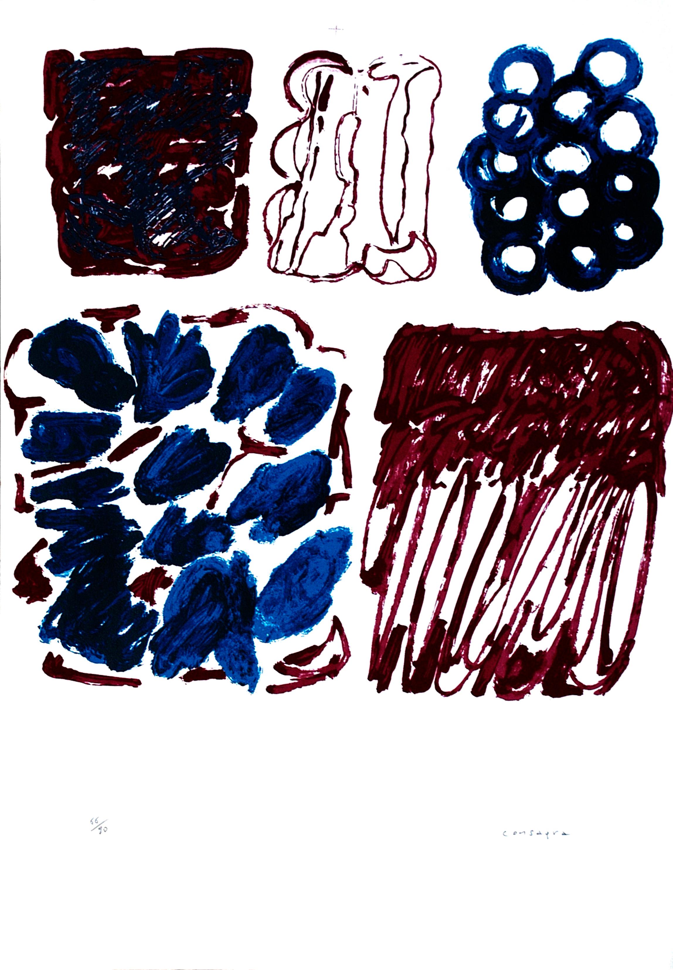 Abstract Print Pietro Consagra - Lithographie d'origine rouge et bleue de P. Consagra - 1970