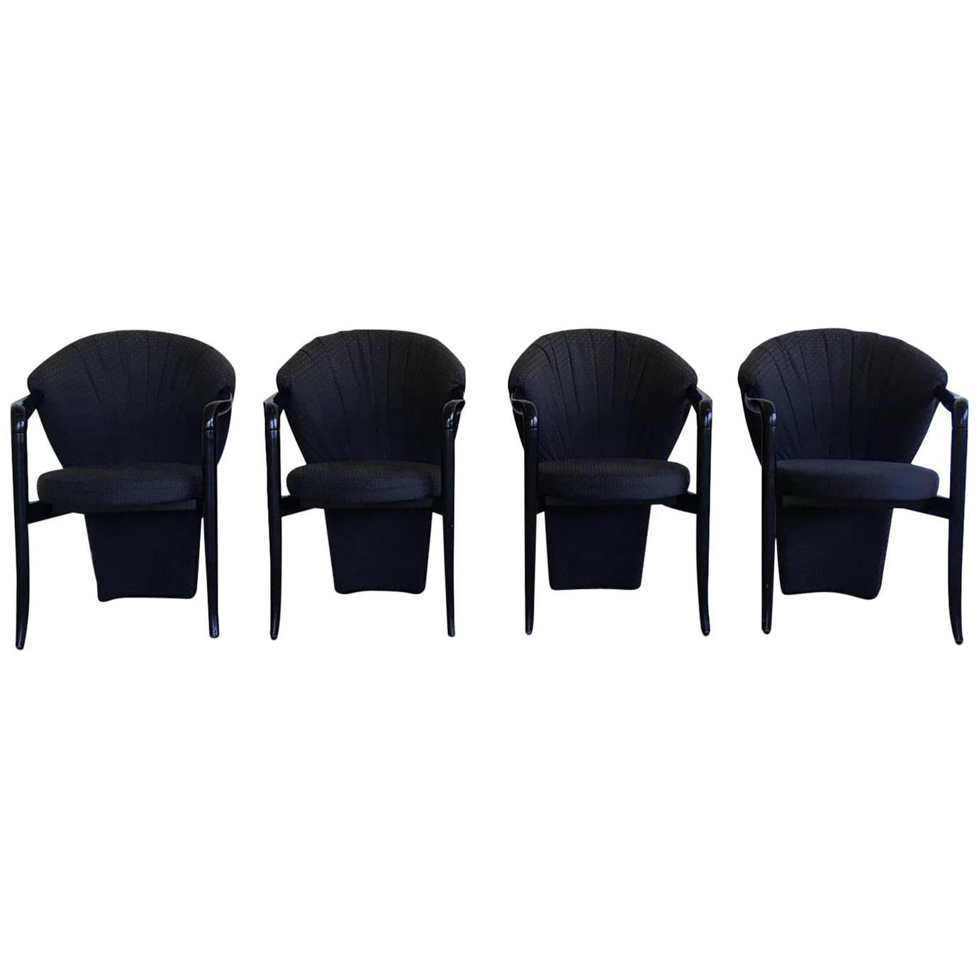 Pietro Constantini, Set of Four Black Elegant Dining Room Chairs, 1980s