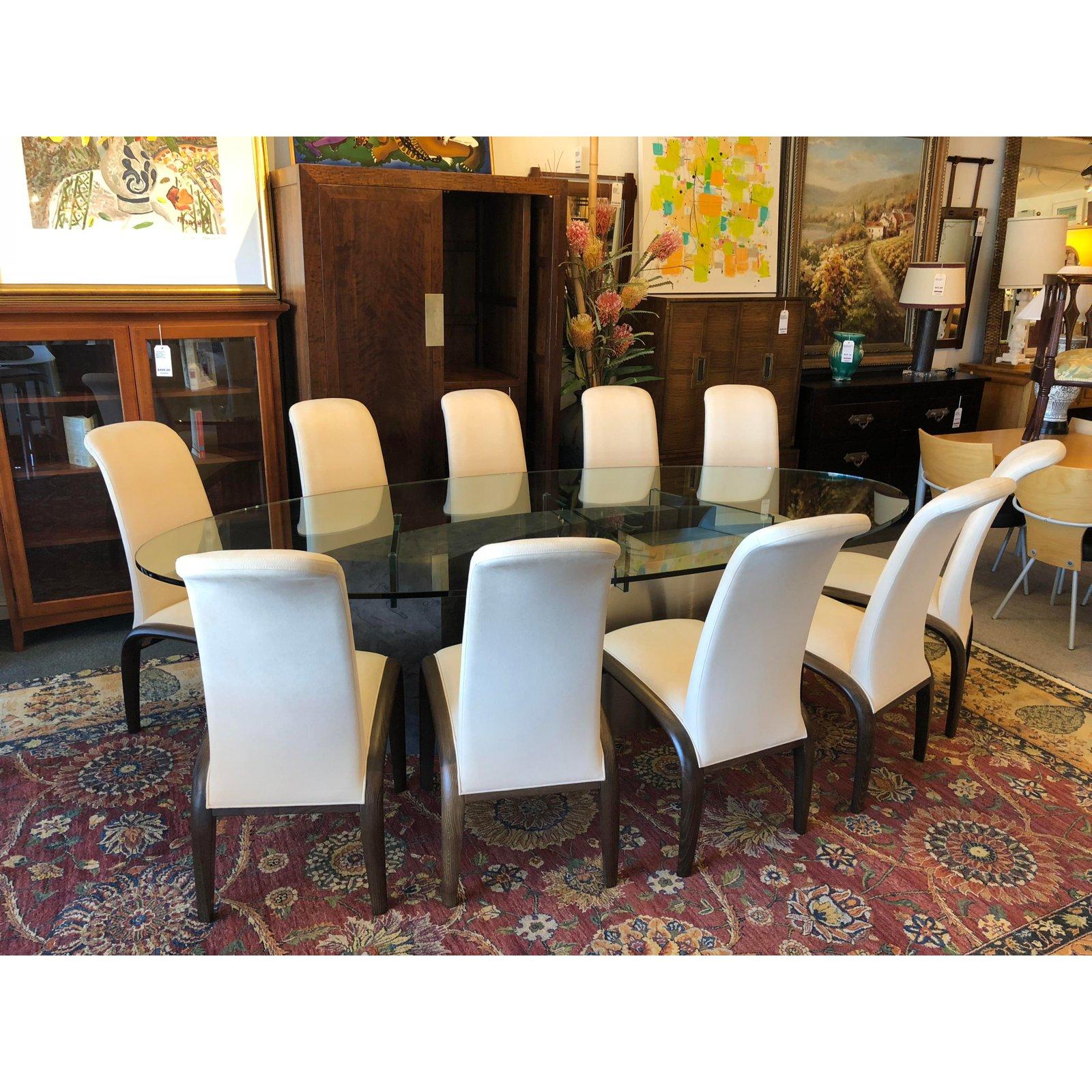 Pietro Costantini Dining Chairs and Custom Oval Glass Table Dining Set In Good Condition For Sale In San Francisco, CA