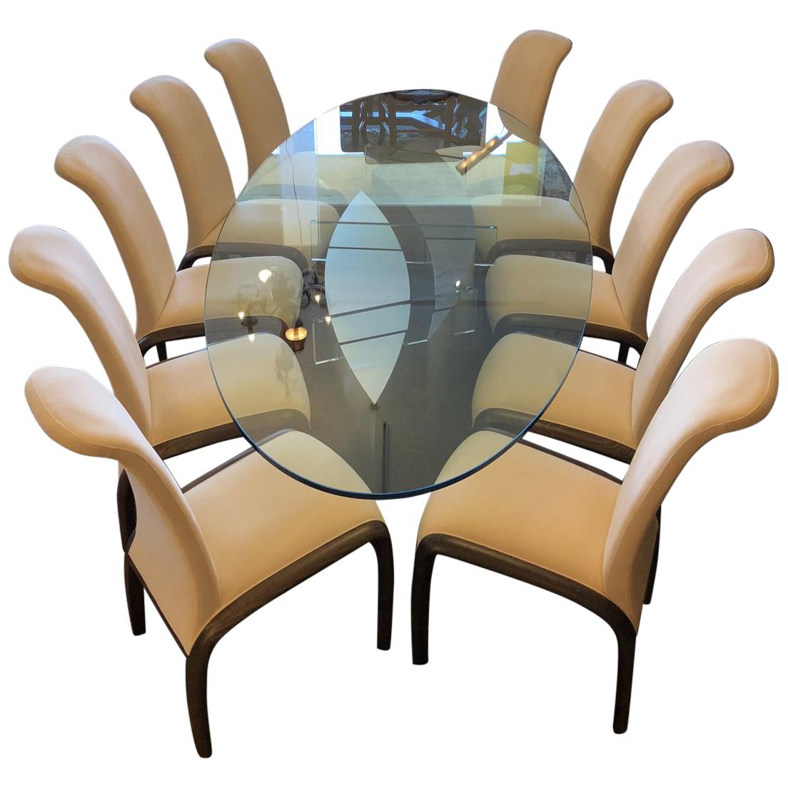 Pietro Costantini Dining Chairs and Custom Oval Glass Table Dining Set For Sale