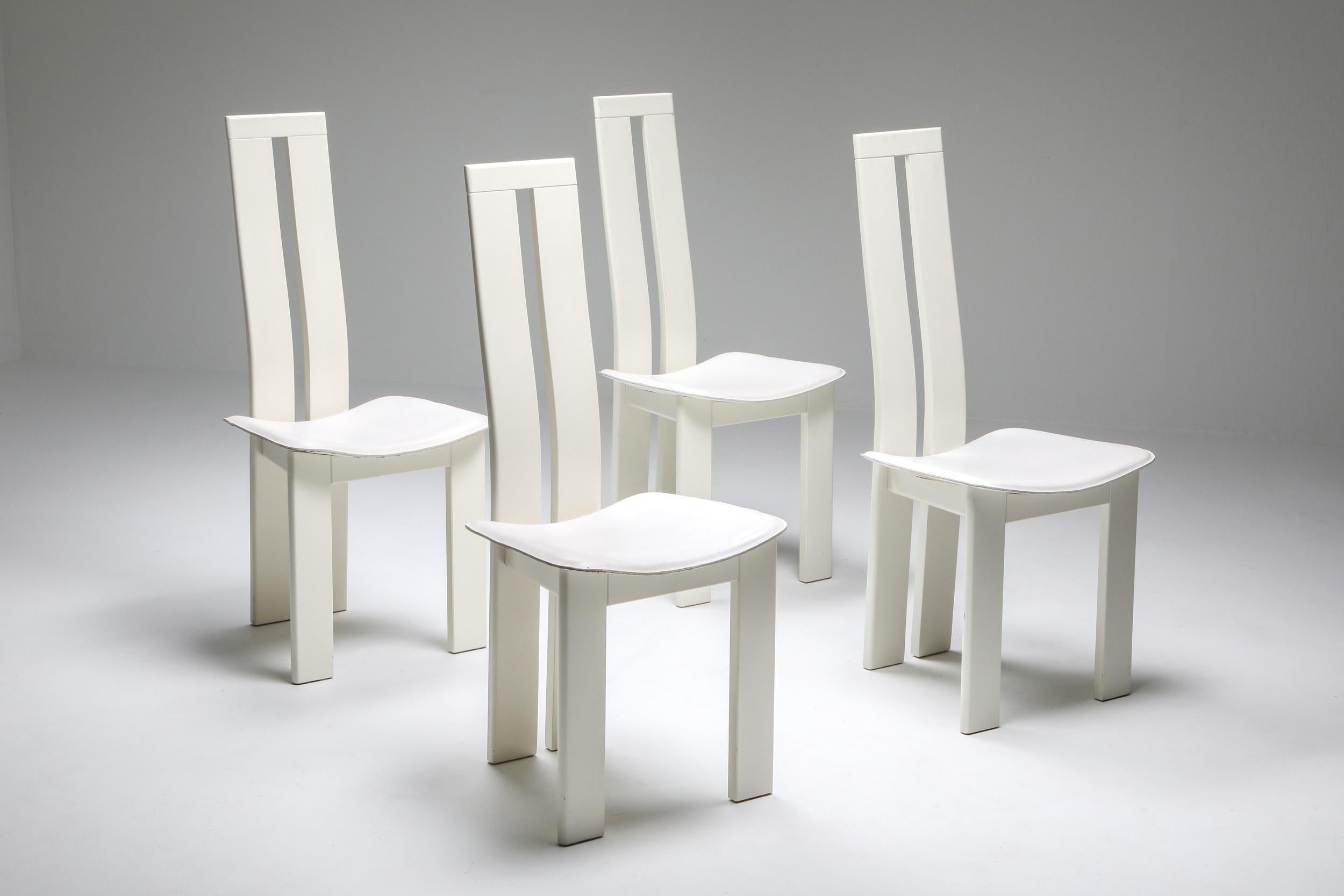 White Postmodern dining chairs by Pietro Costantini, Italy, 1980s.