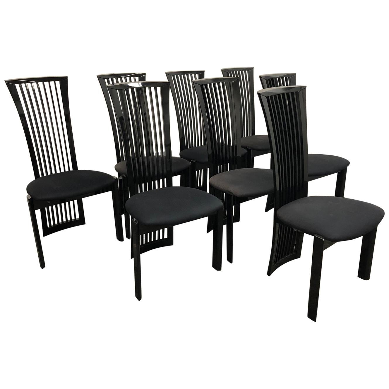 Pietro Costantini for Ello Furniture Black Dining Chairs, Set of Eight For Sale