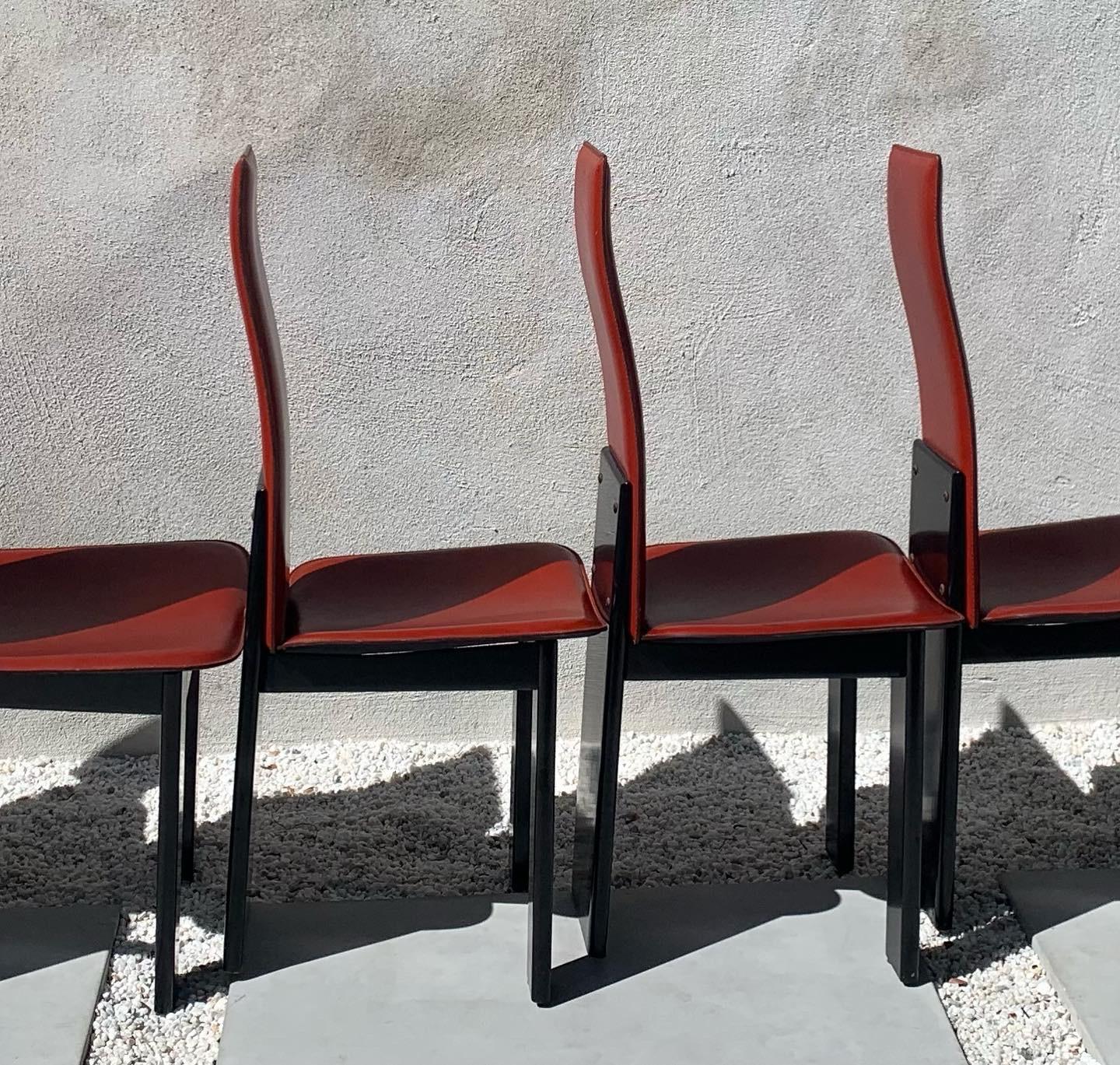 Pietro Costantini for Ello Red Leather Dining Chairs, 1980s 6