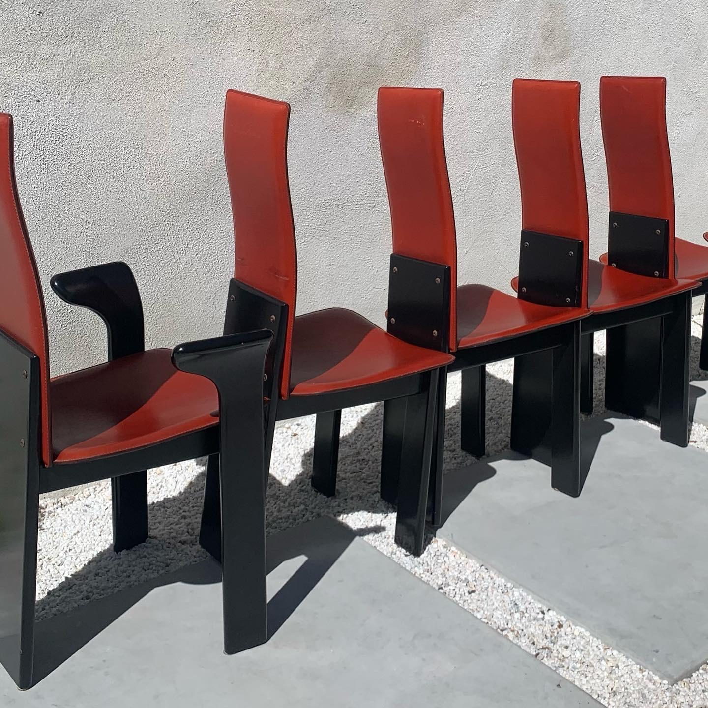Pietro Costantini for Ello Red Leather Dining Chairs, 1980s 7