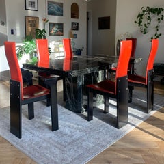 Pietro Costantini for Ello Red Leather Dining Chairs, 1980s