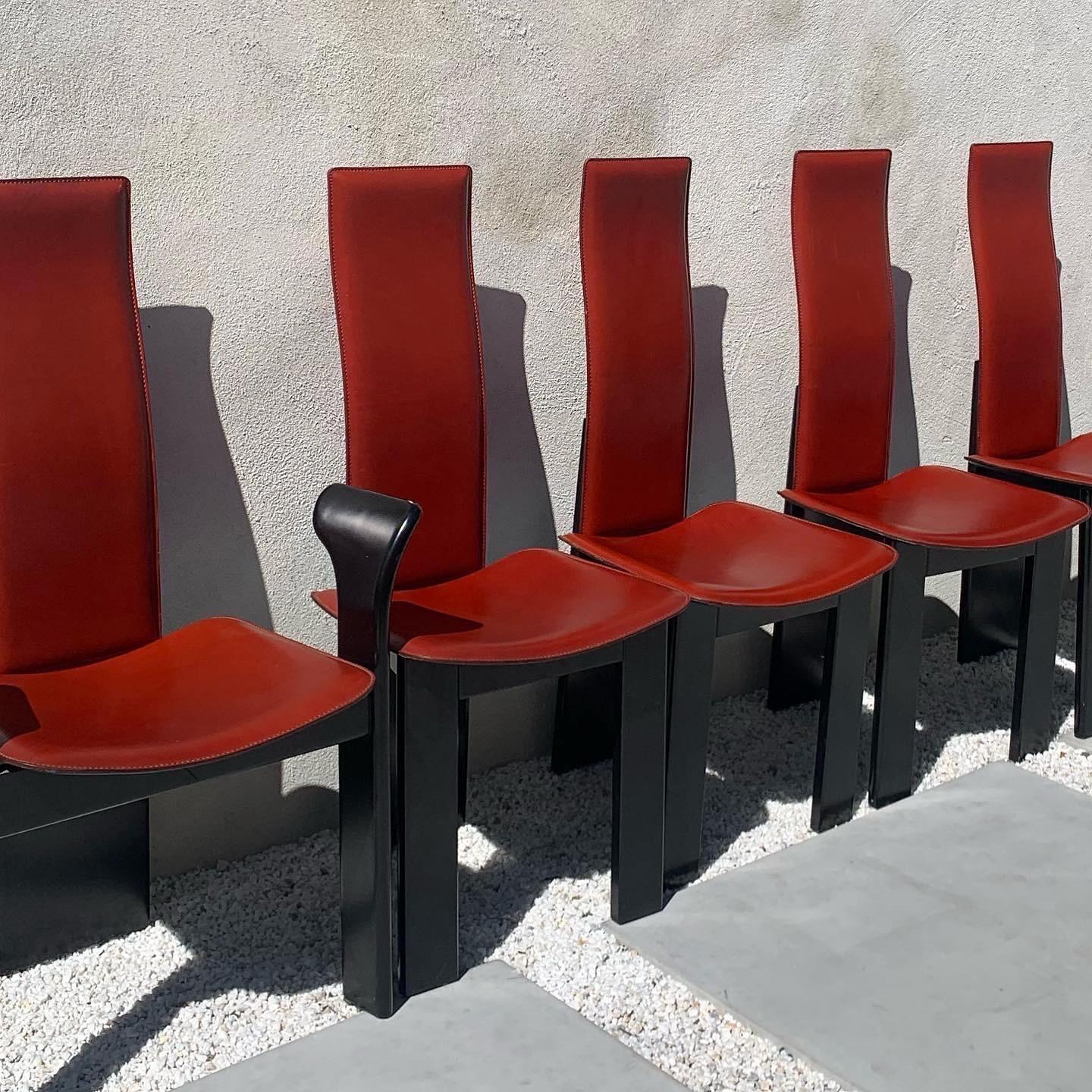 Italian Pietro Costantini for Ello Red Leather Dining Chairs, 1980s