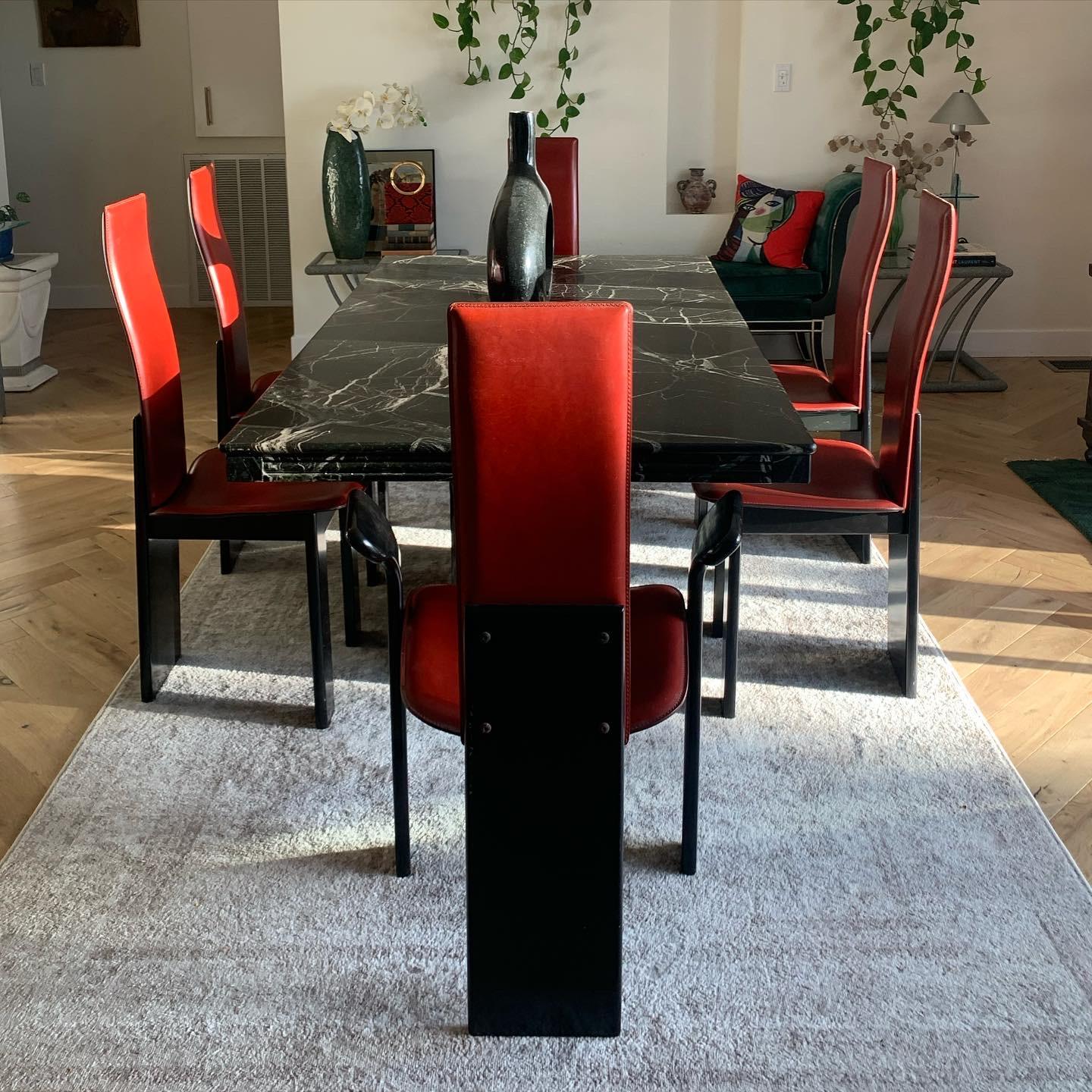 Pietro Costantini for Ello Red Leather Dining Chairs, 1980s In Good Condition In View Park, CA