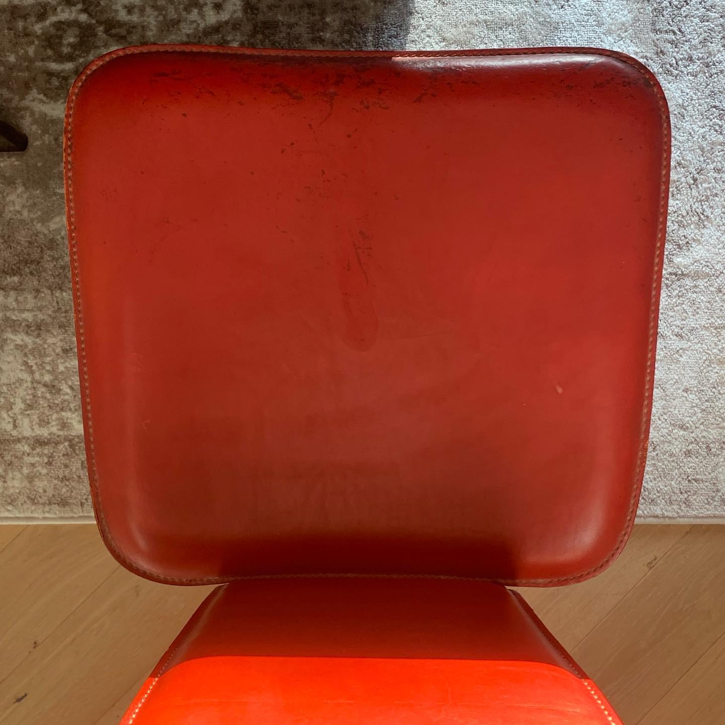 Pietro Costantini for Ello Red Leather Dining Chairs, 1980s 1