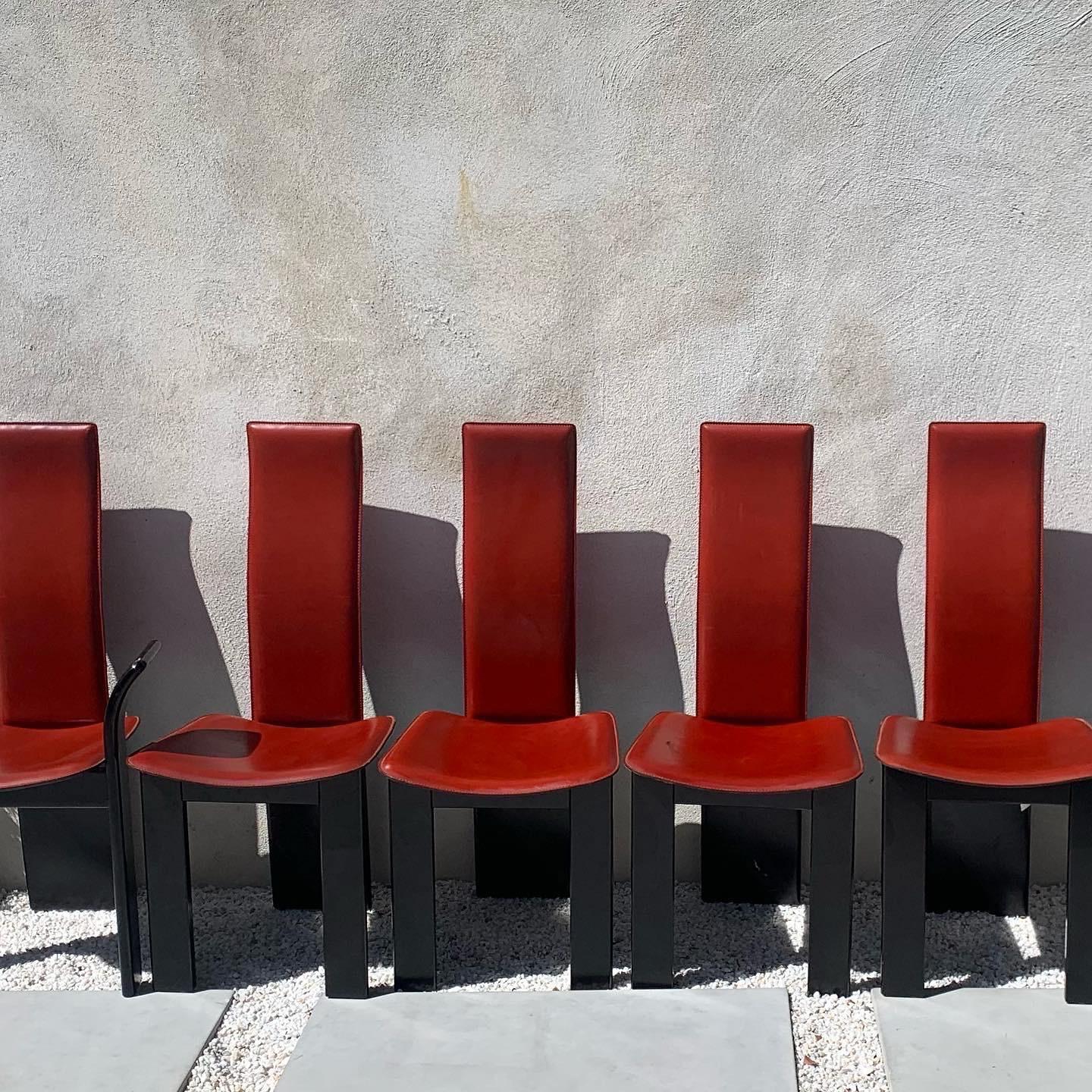 Pietro Costantini for Ello Red Leather Dining Chairs, 1980s 2