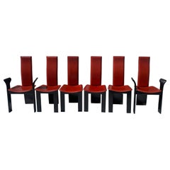 Pietro Costantini for Ello Red Leather Dining Chairs, 1980s