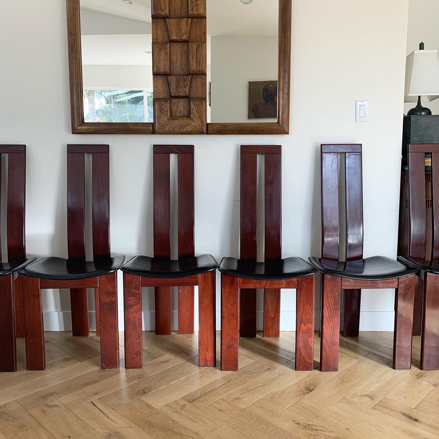 Pietro Costantini postmodern Cherry Wood and Leather Dining Chairs, circa 1977 7