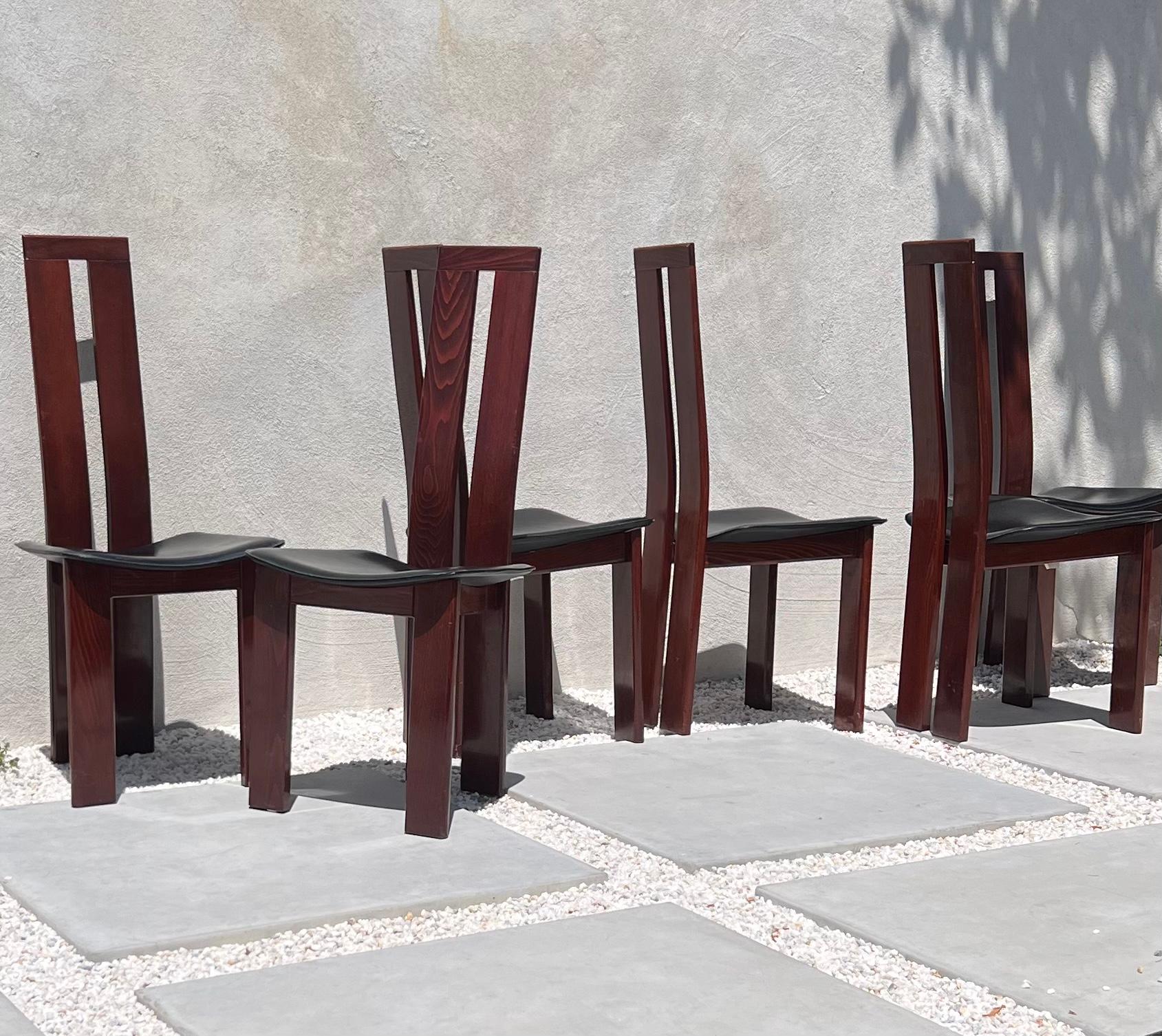 Pietro Costantini postmodern Cherry Wood and Leather Dining Chairs, circa 1977 8
