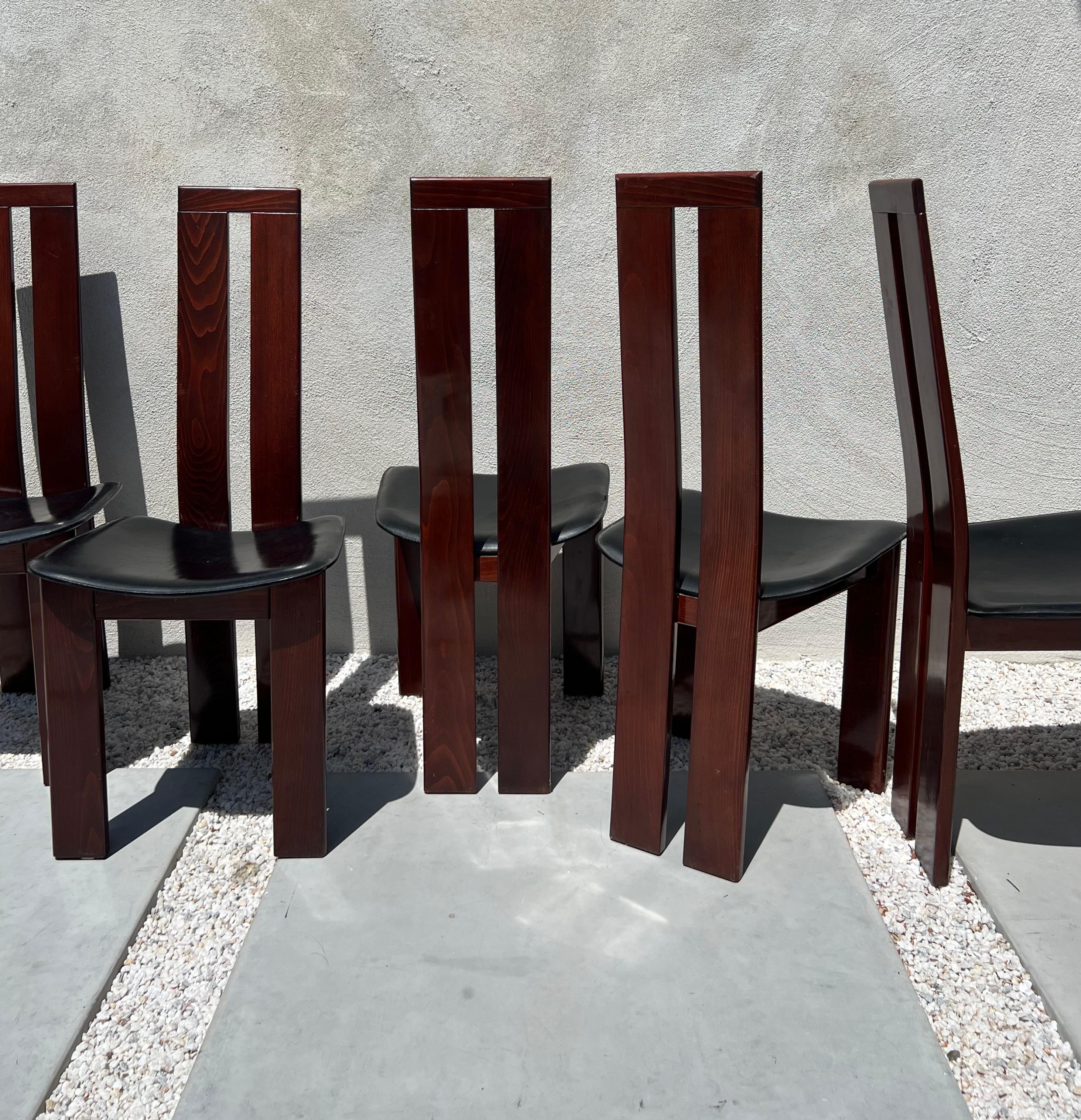 Pietro Costantini postmodern Cherry Wood and Leather Dining Chairs, circa 1977 11