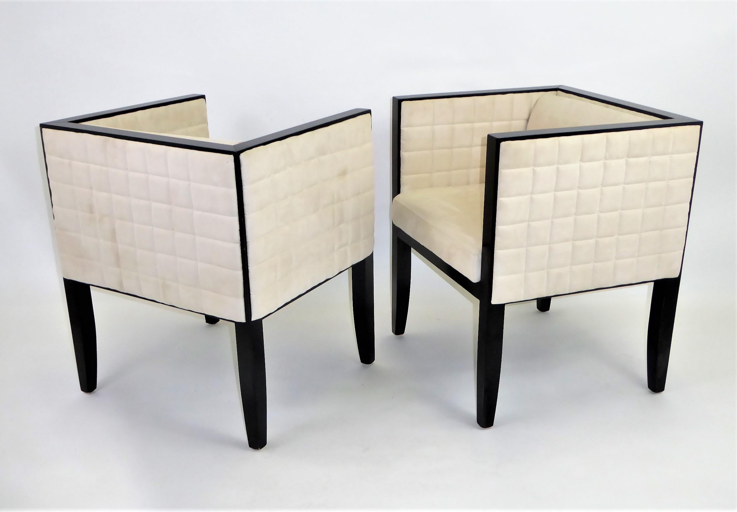 Pietro Costantini Yale Armchairs in Quilted Ultrasuede and Black Lacquer In Good Condition In Miami, FL