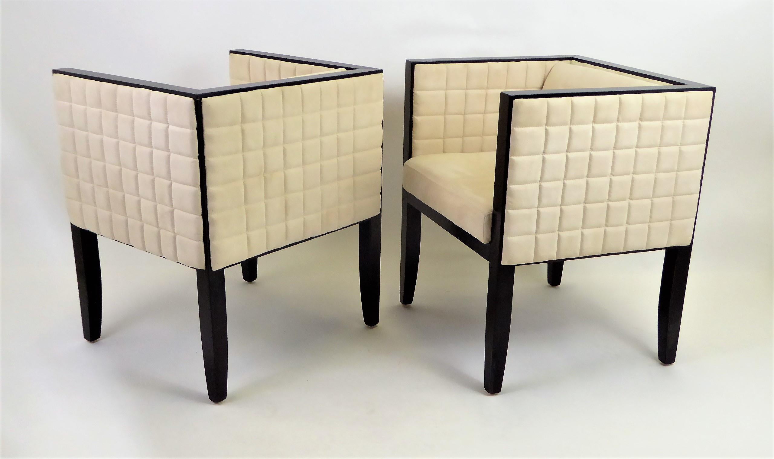 Late 20th Century Pietro Costantini Yale Armchairs in Quilted Ultrasuede and Black Lacquer