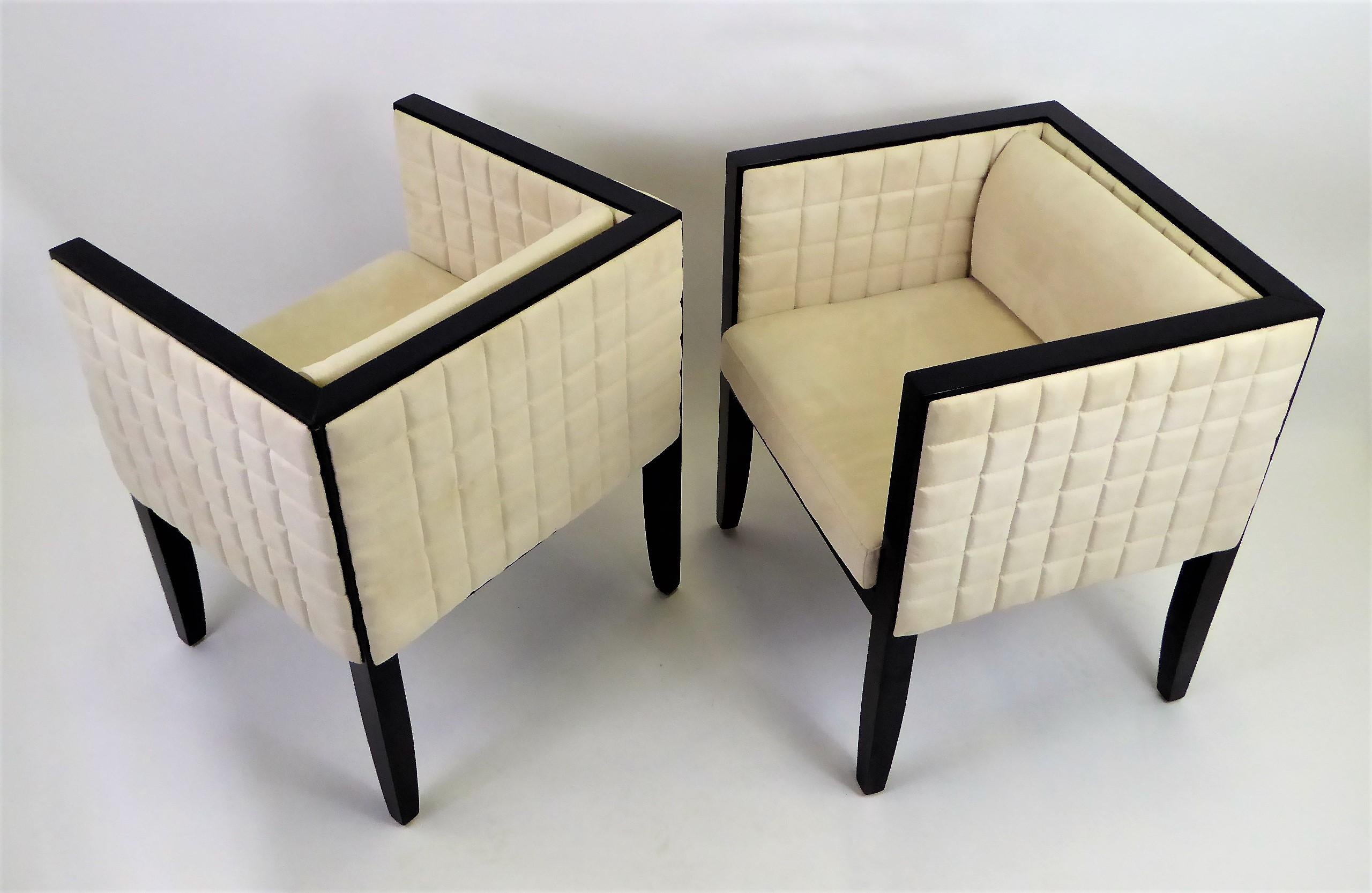 Pietro Costantini Yale Armchairs in Quilted Ultrasuede and Black Lacquer 1