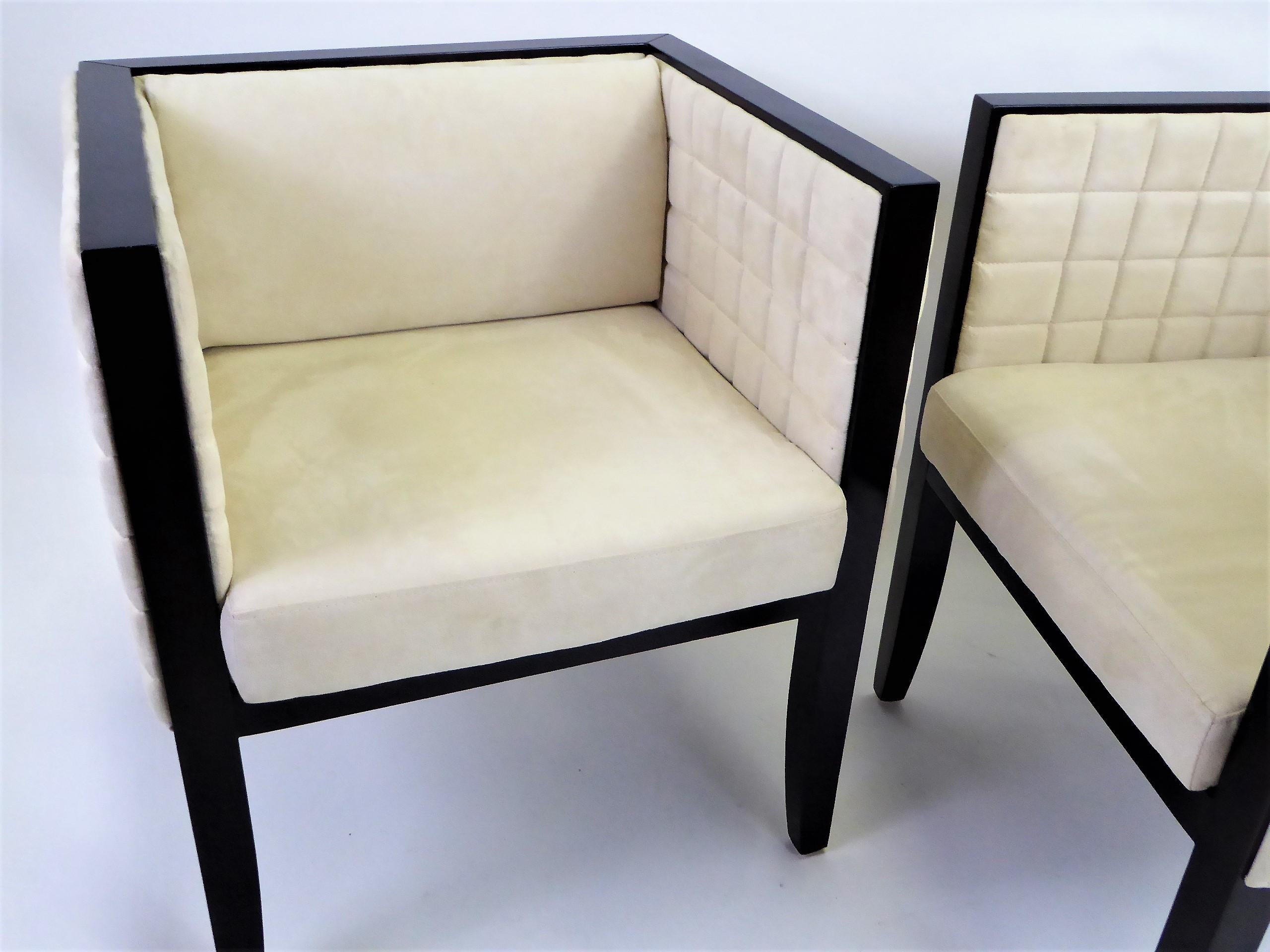Pietro Costantini Yale Armchairs in Quilted Ultrasuede and Black Lacquer 2