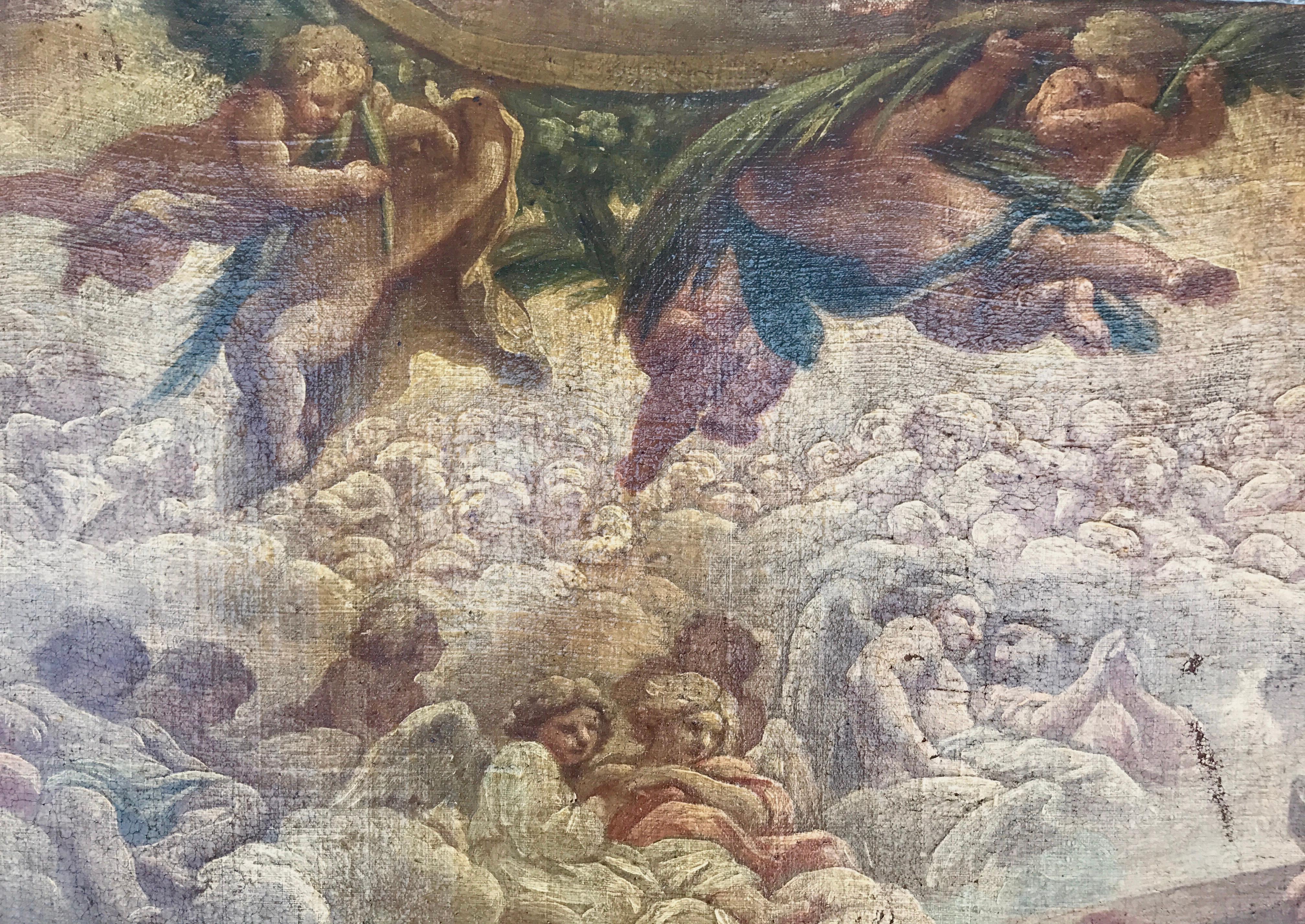 Italian Pietro da Cortona 1630 Fresco Study, Antique Louis XIII Frame For Sale