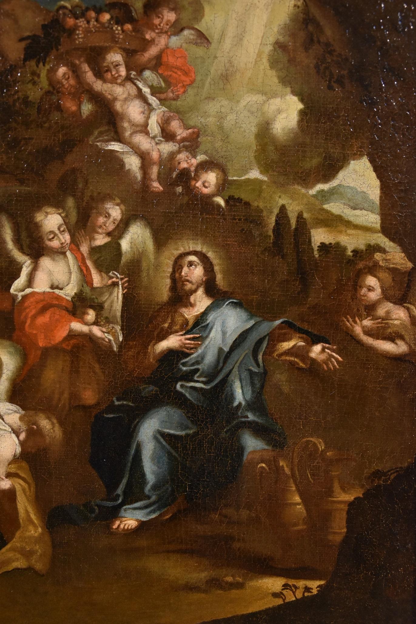 Christ surrounded by angels in the desert
Circle of Pietro da Cortona, born as Pietro Berrettini (Cortona 1597 - Rome 1669)

Oils on canvas (66 x 50 cm. - in frame 80 x 64 cm.)

The proposed painting, of high quality and artistic level, is a work