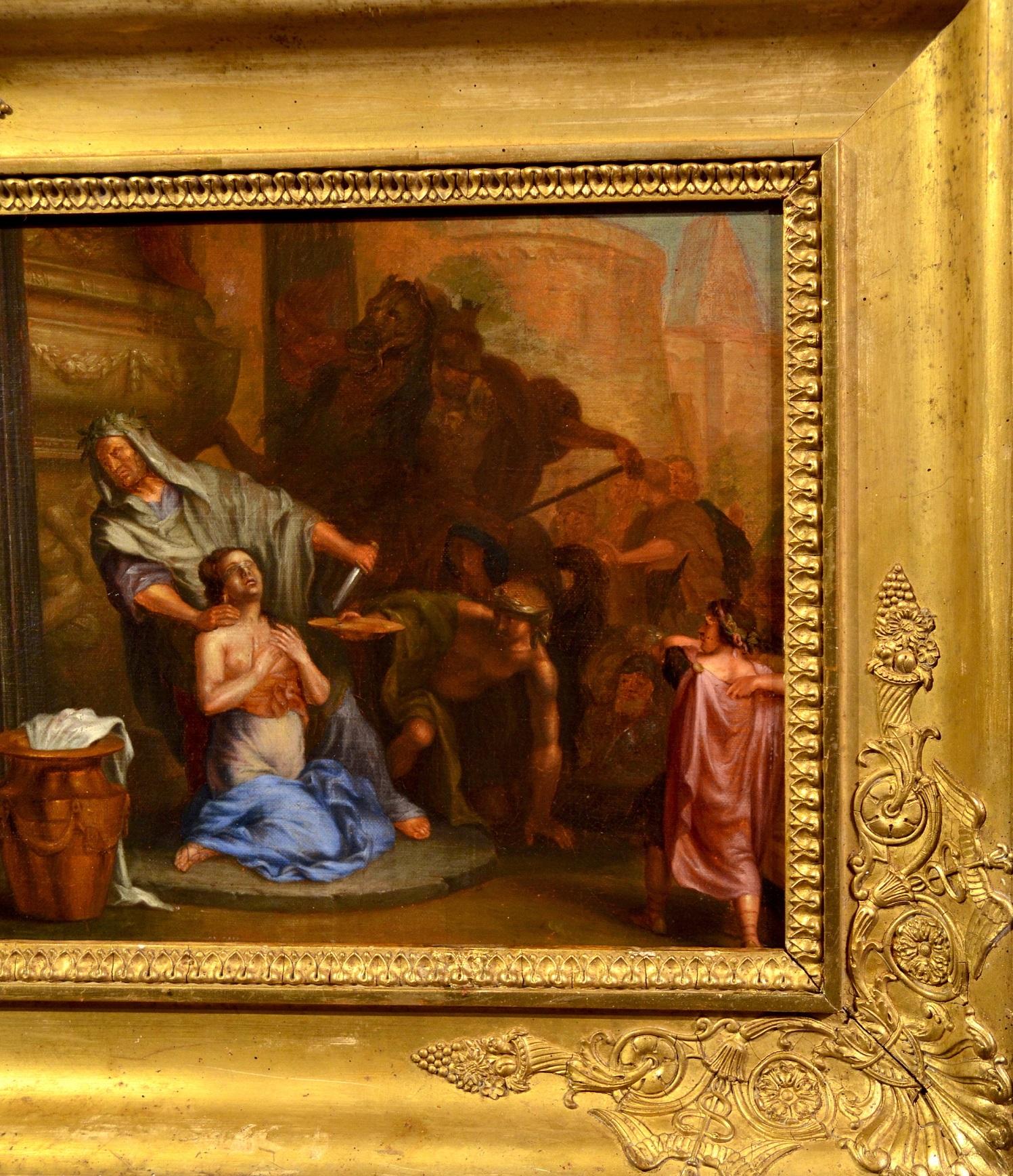 Die Opferung der Prinzessin Polyxena
Pietro Berrettini, bekannt als Pietro da Cortona (Cortona 1596 - Rom 1669), Kreis der

Öl auf Leinwand
33 x 49 cm, gerahmt 50 x 65 cm.

Das prächtige Werk inszeniert in einer szenisch wirkungsvollen Komposition