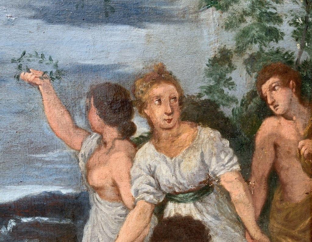 Bottega di Pietro da Cortona (Cortona 1597 - Roma 1669) - Età dell'oro.

87,5 x 67,5 cm senza cornice, 100,5 x 80,5 cm con cornice.

Antico dipinto a olio su tela, in una cornice di legno intagliato e dorato del XVIII secolo.

- Il dipinto riprende