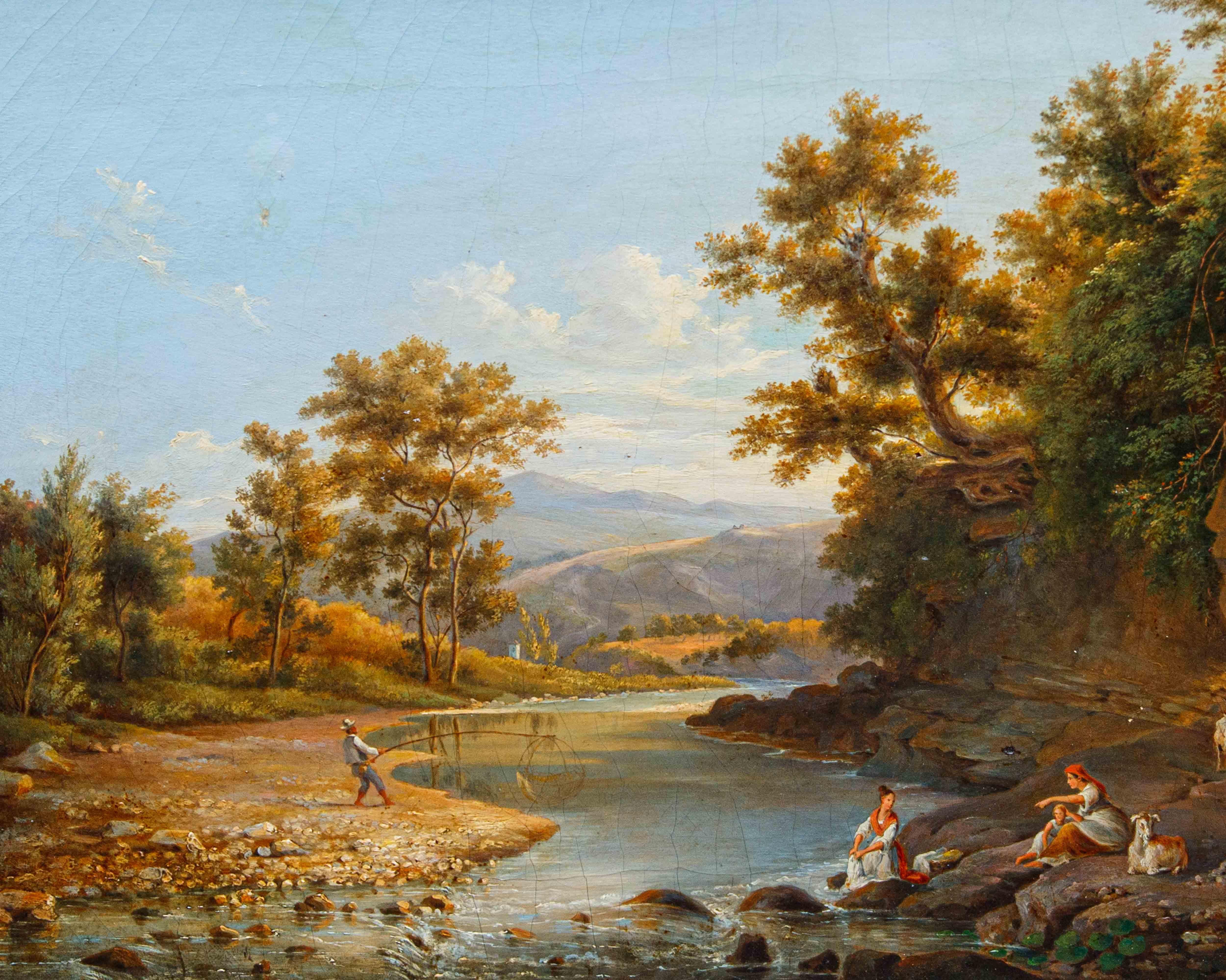 Di Pietro della Valle, Landschaft mit Fischern – Painting von pietro della valle