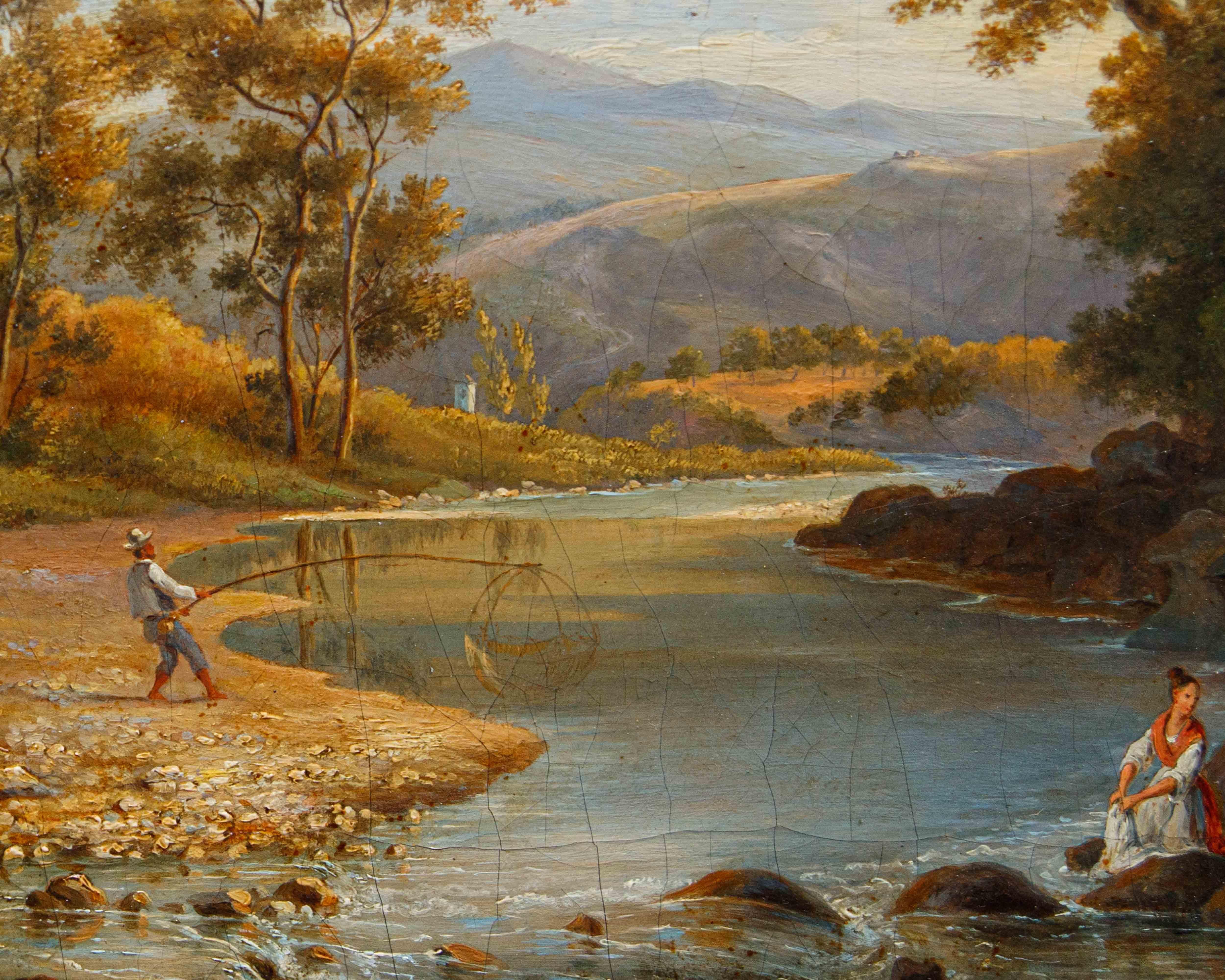 Di Pietro della Valle, Landschaft mit Fischern (Brown), Landscape Painting, von pietro della valle