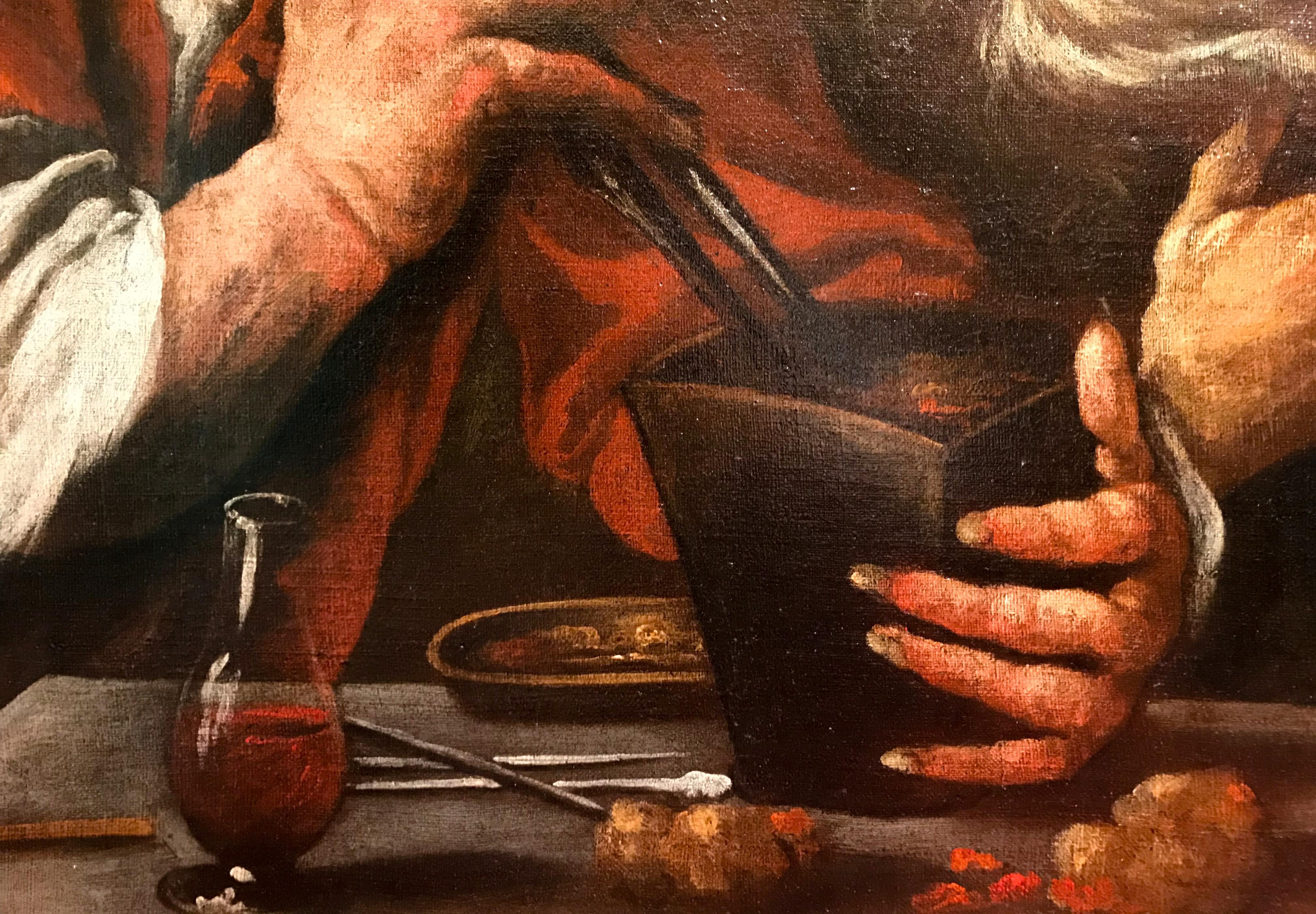 XVII secolo di Pietro della Vecchia Gli alchimisti Olio su tela in vendita 6