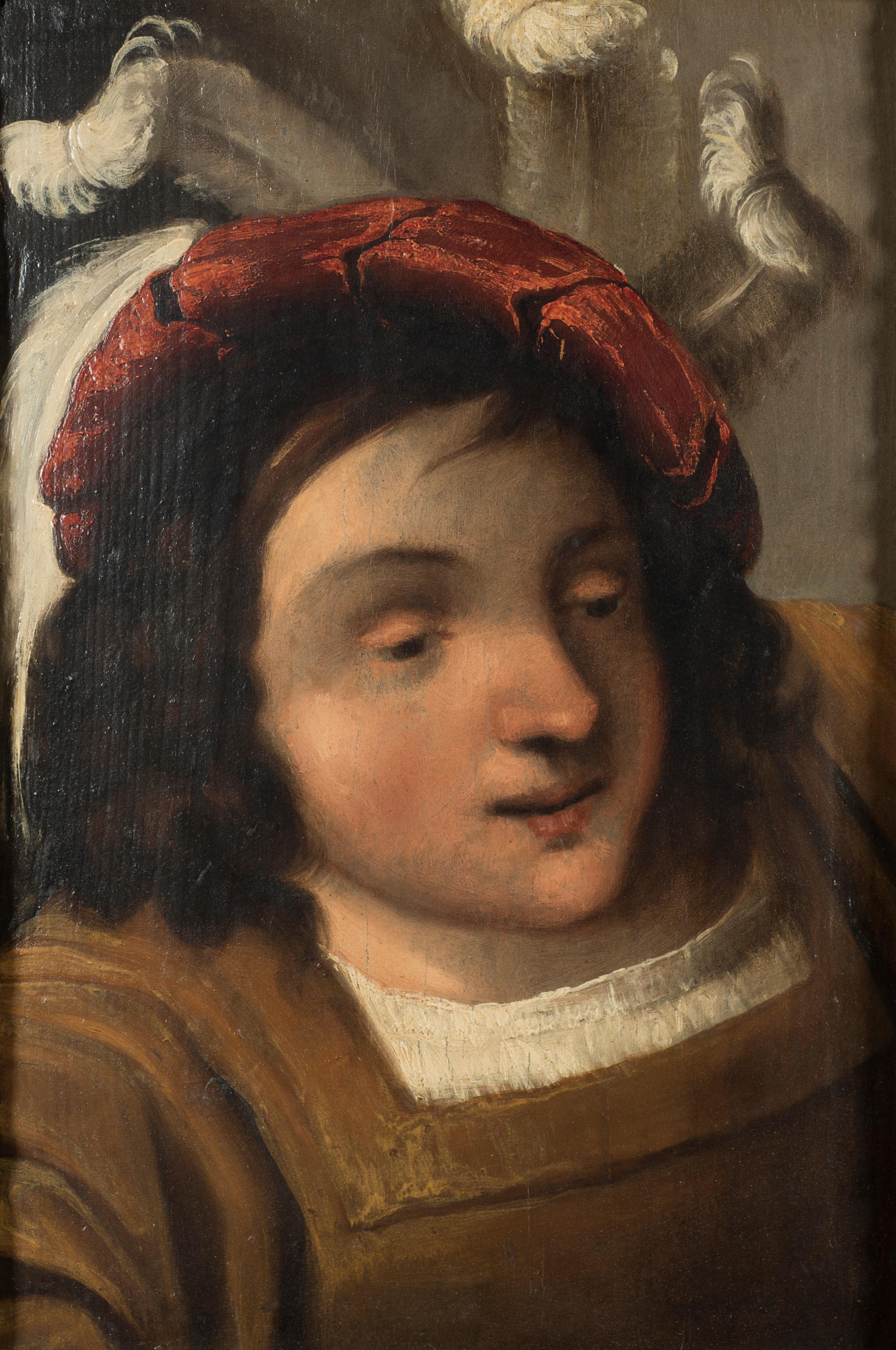 Il cavaliere - Olio su tavola di Pietro della Vecchia - XVII secolo in vendita 1