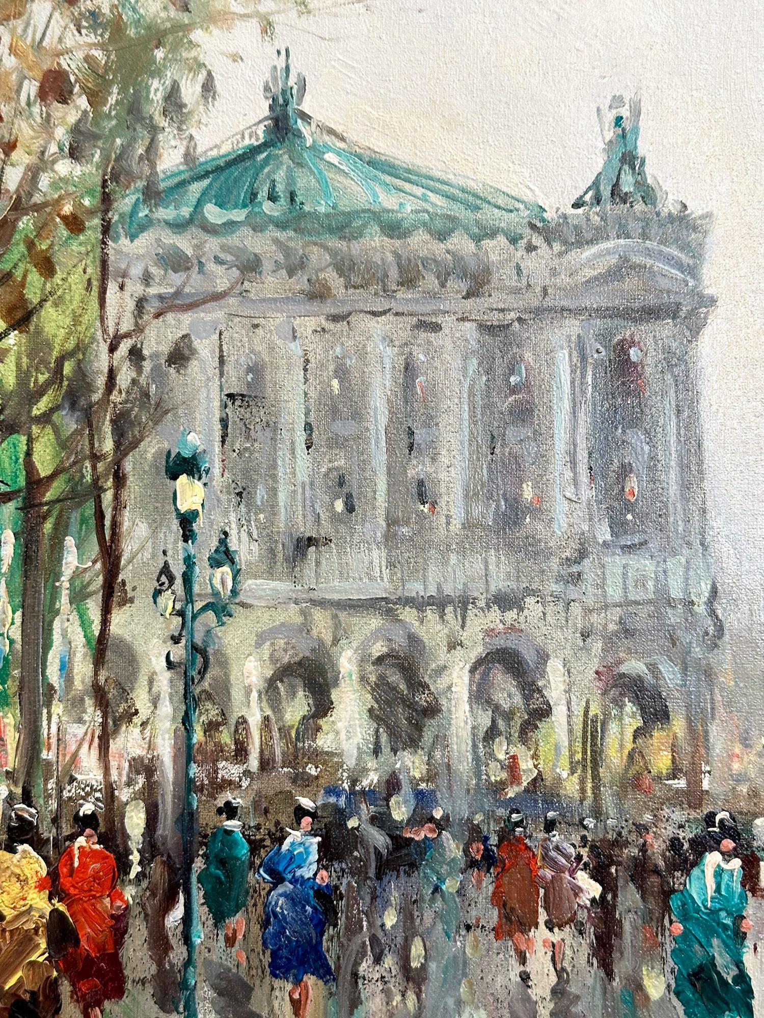 « Day by the Palais Garnier », peinture à l'huile post-impressionniste du 20e siècle encadrée - Post-impressionnisme Painting par Pietro Demone