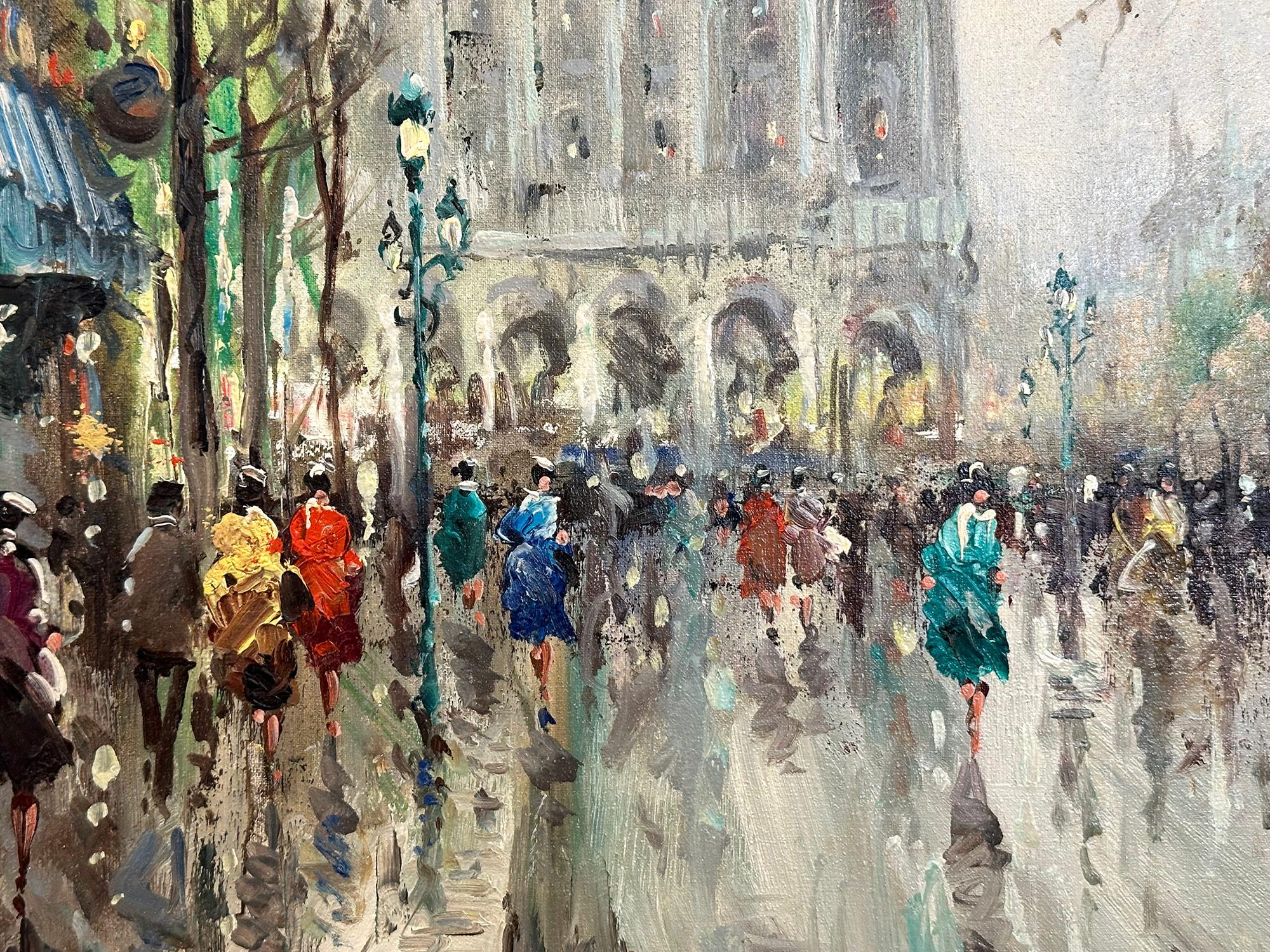 Un bellissimo dipinto a olio su tela dell'artista francese Pietro Demone. Deomne era un pittore parigino noto per i suoi paesaggi urbani colorati che ritraevano i tempi della sua generazione. Questo dipinto è un meraviglioso esempio del suo lavoro