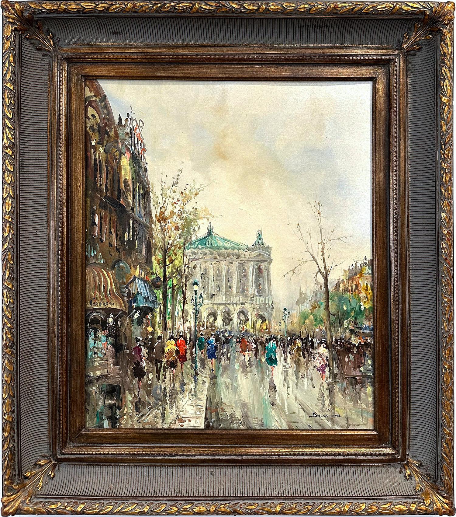 Pietro Demone Landscape Painting - "Day by the Palais Garnier" 20th Century Post-Impressionist Oil Painting Framed