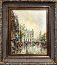 Vintage "Day by the Palais Garnier" 20th Century Post-Impressionist Oil Painting Framed