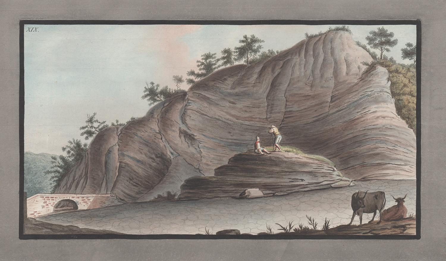 Pietro Fabris Landscape Print - Campi Phlegraei - View of a section of a part of the cone of Astruni, Italy