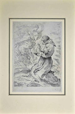 Saint Francis with the Christ Child - Etching by Pietro Faccini - 17th Century