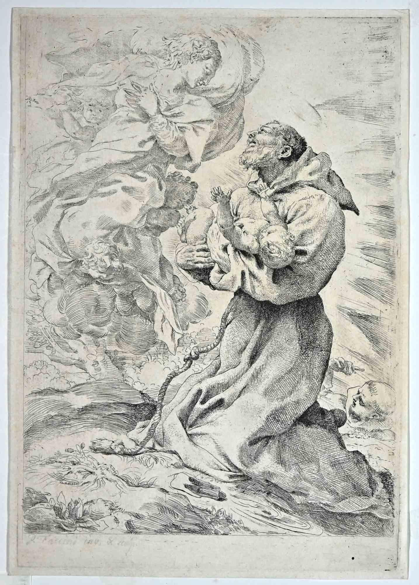 Saint Francis with the Christ Child is an etching print on paper realized by Pietro Faccini (1562-1602)

Beautiful proof.

Provenance: Collection G.S.S. Laub (Lugt 1221). Ref. Cat. Prouté, 1984 no. 127

Good conditions

Included a Passsepartout: 60