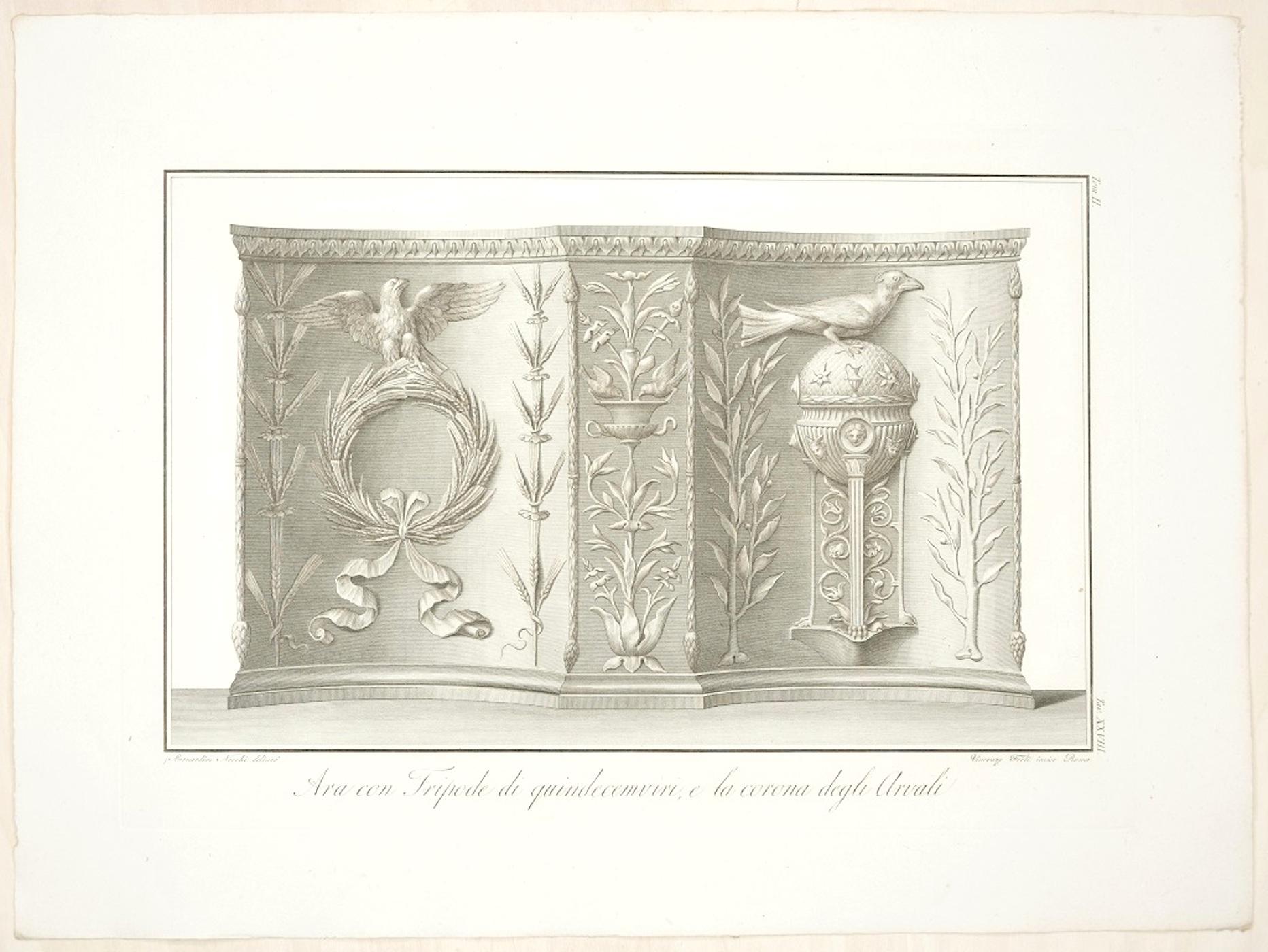 Ara con Tripode - Gravure de V. Feoli d'après B. Nocchi - 1821 - Print de Pietro Fontana