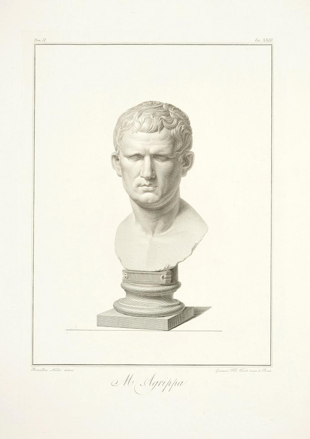 Pietro Fontana Figurative Print - Bust of M. Agrippa - by G. Foto After B. Nocchi - 1821