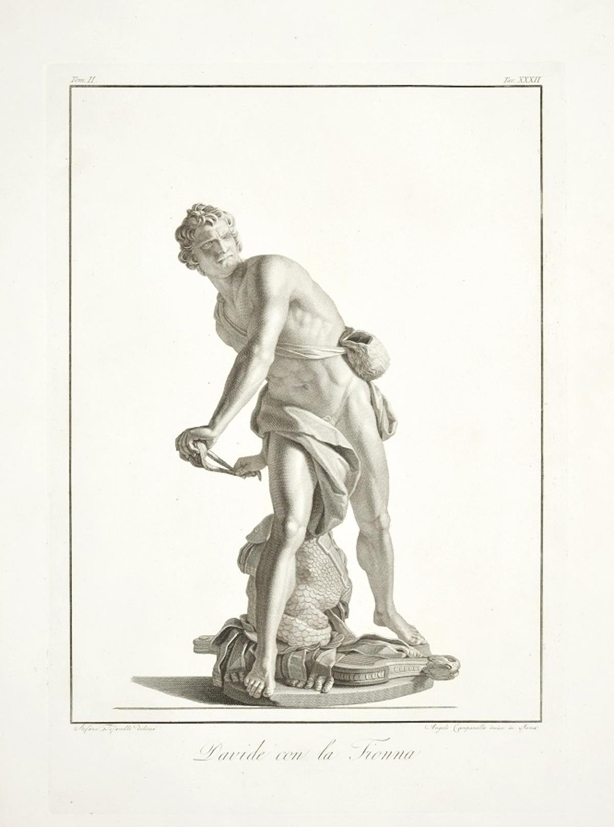Pietro Fontana Figurative Print - David with the Sling - Etching by A. Campanella After S. Tofanelli - 1821