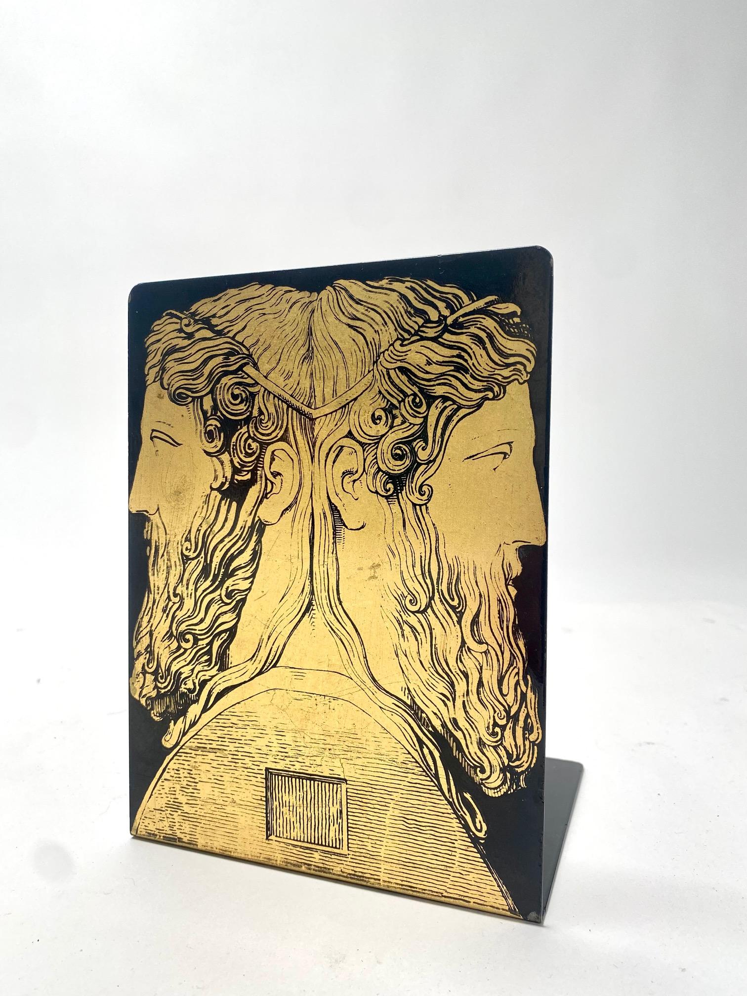 Mid-Century Modern Pietro Fornasetti, Rare metal Bookend Janus Two-Faced 1950s (First edition) For Sale