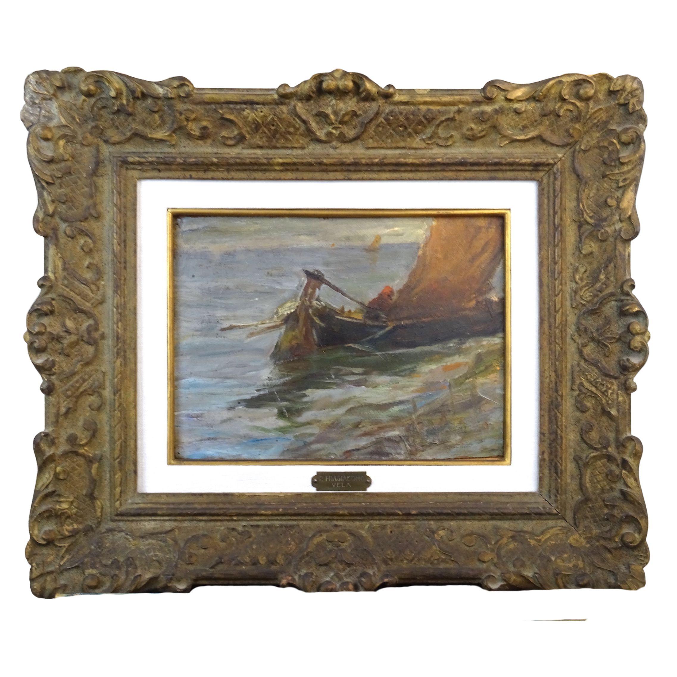 Landscape Painting Pietro Fragiacomo - Peinture "Vela" P. Fragiacomo, 1910s circa